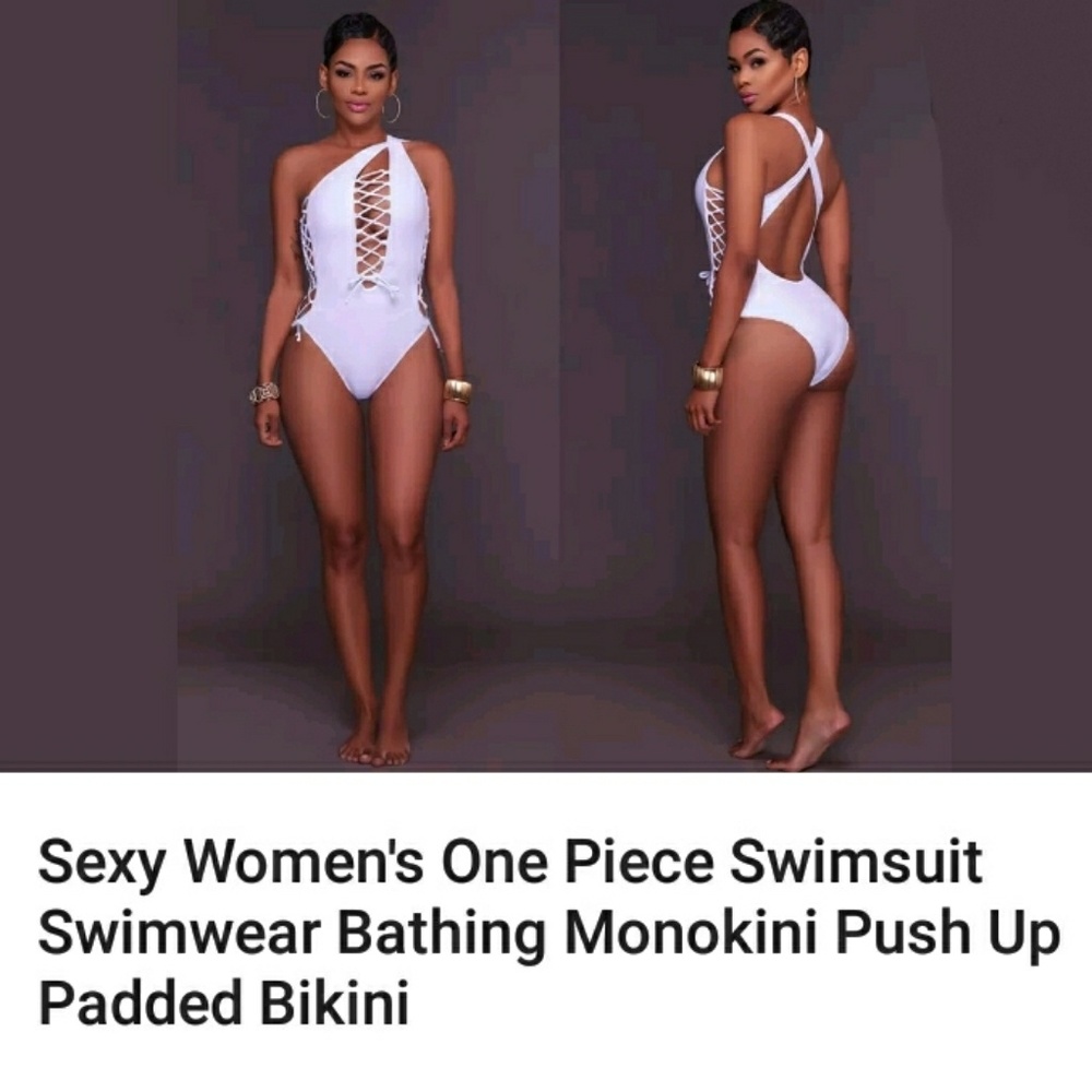 🎀CLEARANCE🎀 NWT Sexy lace up one piece swim suit. white - Picture 3 of 4